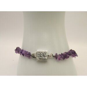 Amethyst 925 Sterling Silver Friends Bracelet 7.5” purple chips bead